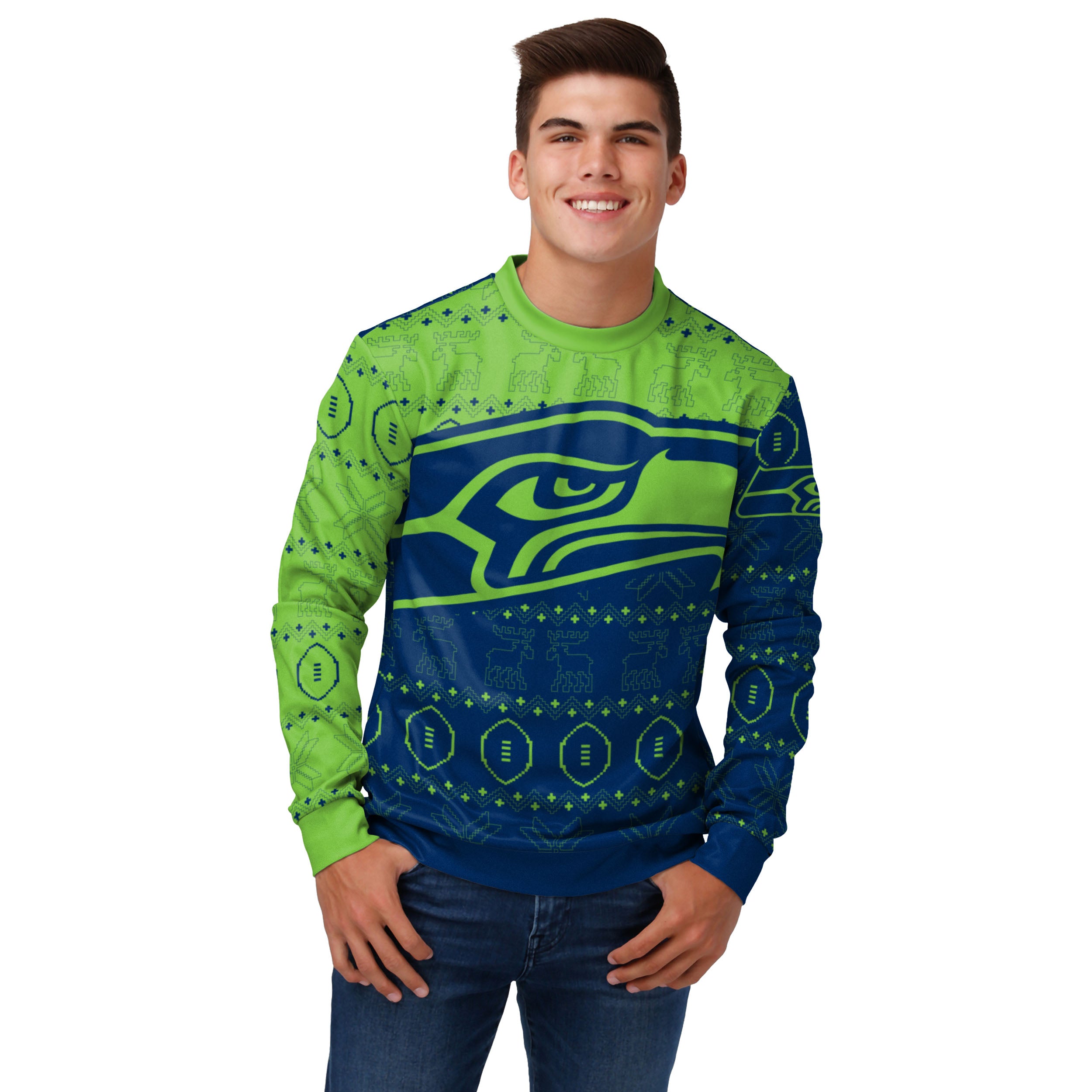 FOCO Men's NFL Printed Primary Logo Lightweight Holiday Sweater