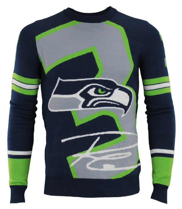 FOCO NFL Men's Seattle Seahawks Russell Wilson #3 Loud Player Sweater