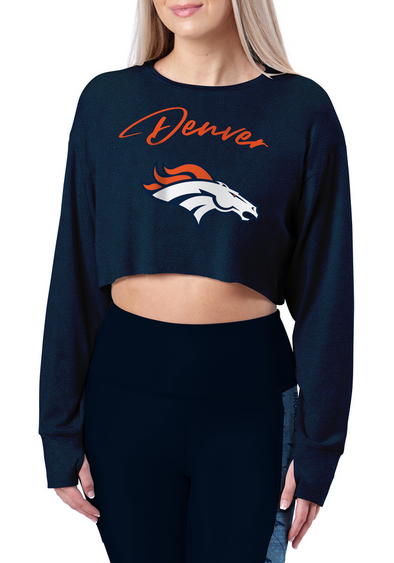 Certo By Northwest NFL Women's Denver Broncos Central Long Sleeve Crop Top, Navy