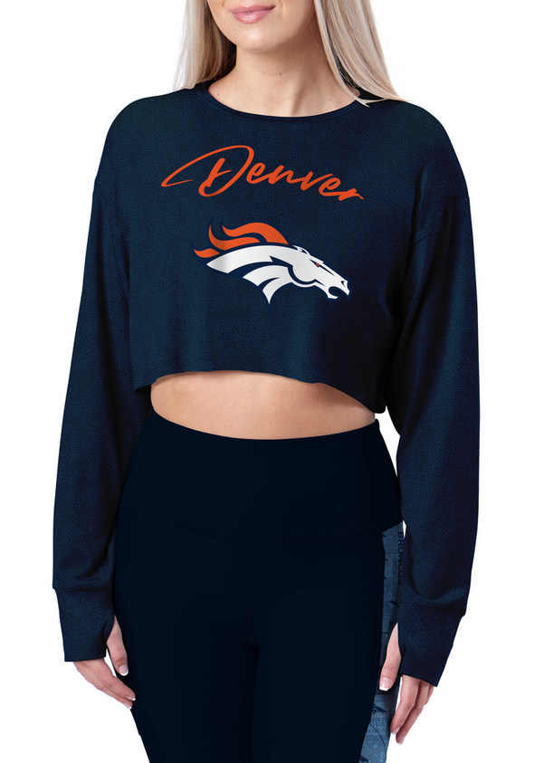 Certo By Northwest NFL Women's Denver Broncos Central Long Sleeve Crop Top, Navy