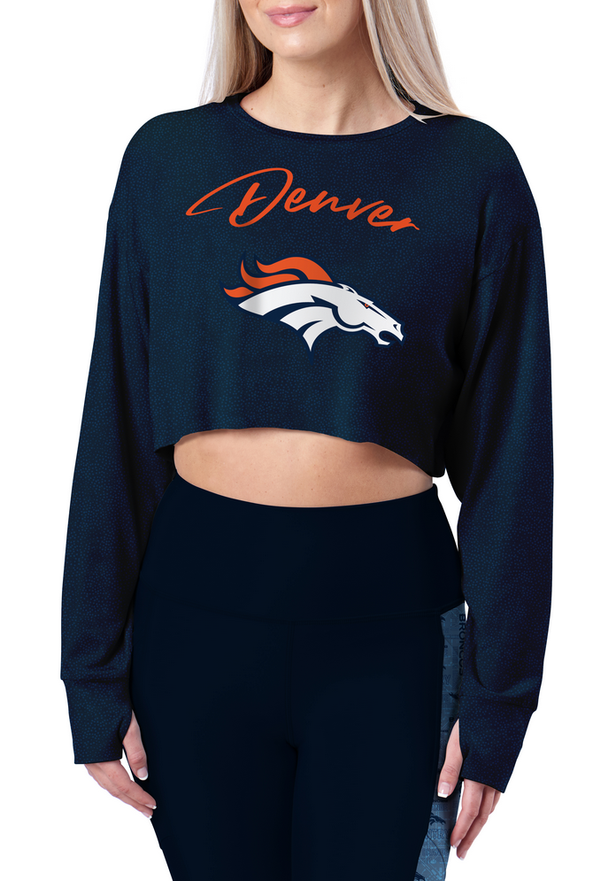 Certo by Northwest NFL Women's Denver Broncos Central Long Sleeve Crop Top, Navy