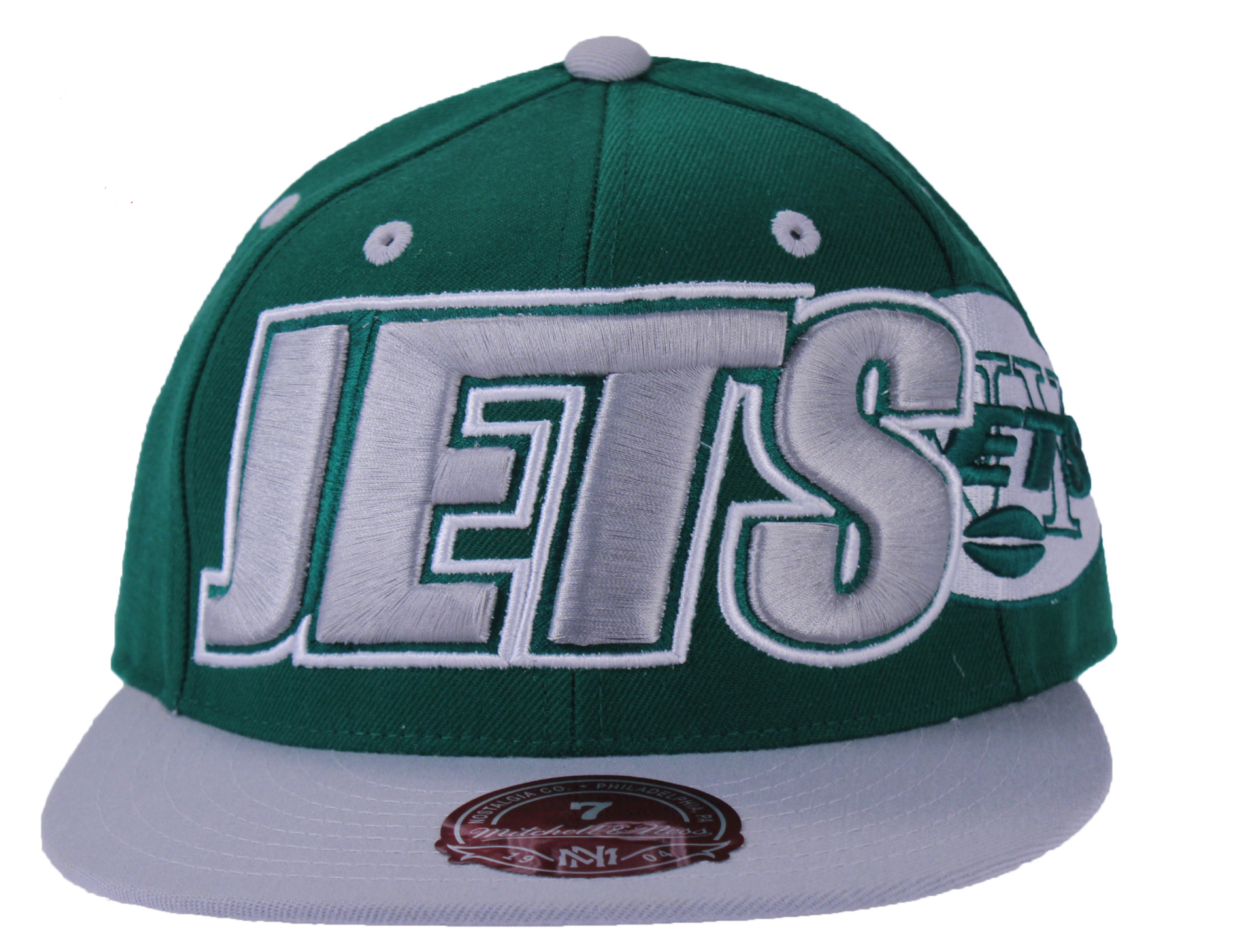 Mitchell Ness NFL New York Jets Large Wordmark 2 Tone Fitted Hat Green
