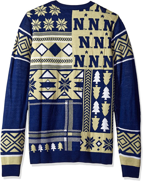 FOCO Navy Midshipmen NCAA Men's Patches Ugly Sweater, Navy Blue