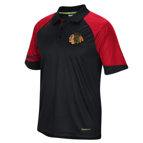 Reebok NHL Men's Chicago Blackhawks Black Center Ice PlayDry Polo