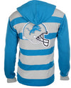 KLEW NFL Men's Detroit Lions Striped Rugby Pullover Hoodie, Blue / Grey
