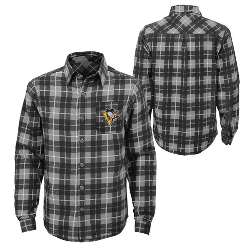 Outerstuff NHL Youth Boys (8-20) Pittsburgh Penguins Sideline Plaid Pocket Shirt