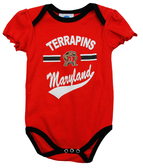 NCAA College Infant Girls Maryland Terrapins 2 Pack Creeper Bodysuit Set, Red / Black