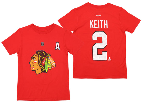 Reebok NHL Boys Youth Chicago Blackhawks Duncan Keith #2 Short Sleeve Tee, Red