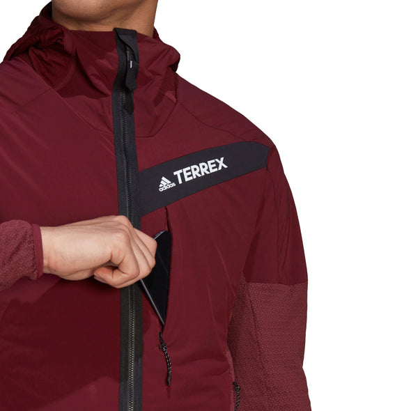 adidas Men's Techrock Flooce Wind Hooded Full Zip Jacket, Shadow Red