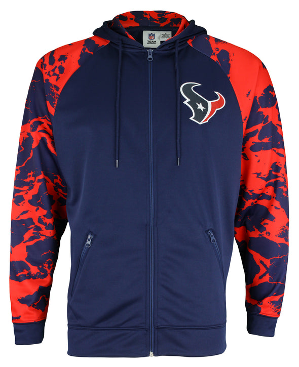 Zubaz NFL Men's Houston Texans Full Zip Hoodie with Lava Sleeves