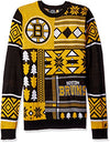 Klew NHL Men's Boston Bruins Patches Ugly Sweater, Black/Yellow