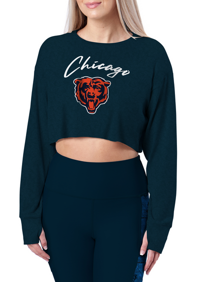 Certo By Northwest NFL Women's Chicago Bears Central Long Sleeve Crop Top, Navy