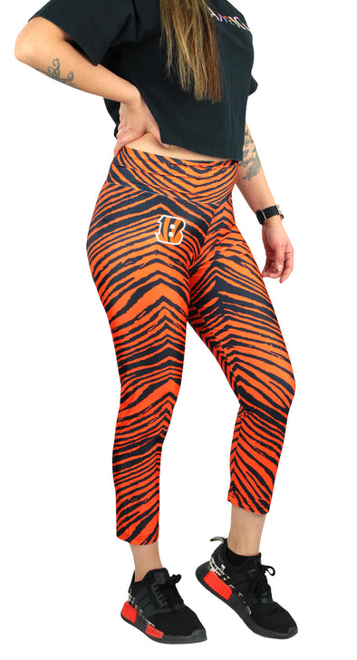 Zubaz NFL Women's Cincinnati Bengals 2 Color Zebra Print Capri Legging