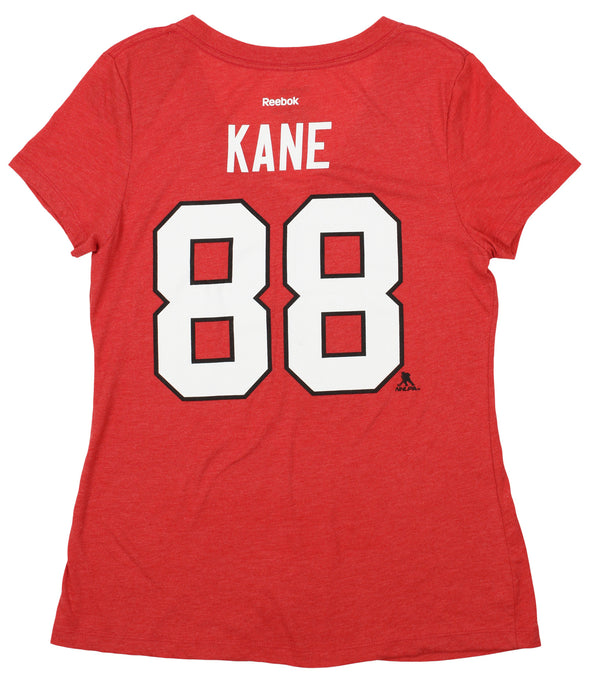 Reebok NHL Womens Chicago Blackhawks Patrick Kane #88 Tri-Blend Short Sleeve Tee, Red
