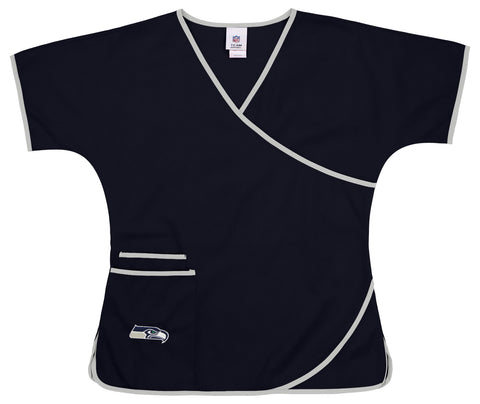 Fabrique Innovations NFL Women's Seattle Seahawks Team Logo Wrap Scrub Top