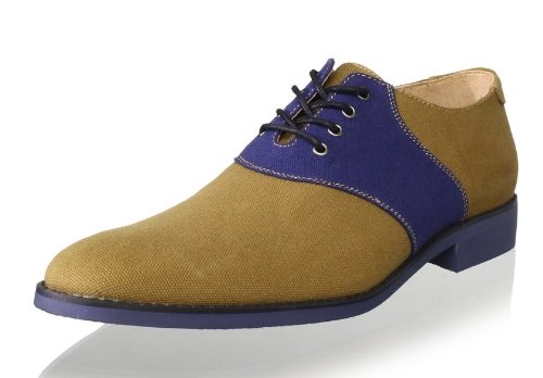 JD Fisk Men's Galvin Oxfords Canvas Lace Up Casual Dress Shoes, Navy and Tan