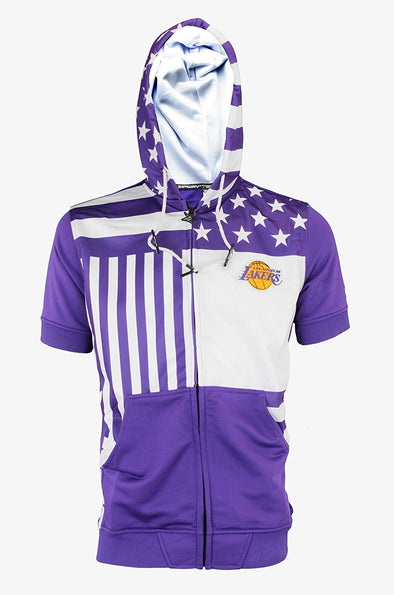 NBA Men's Full Zip Flag Short Sleeve Hoodie, Team Options (Los Angeles Lakers, X-Large)