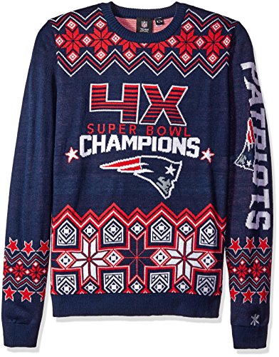 FOCO NFL Men's New England Patriots Commemorative Super Bowl Ugly Sweater
