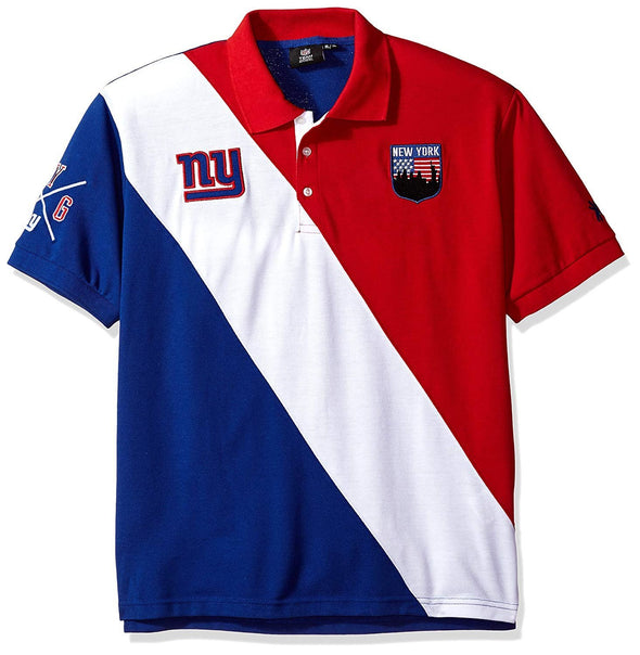 Klew NFL Men's New York Giants City Crest Diagonal Stripe Polo Shirt