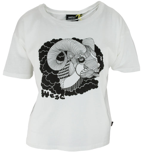 Wesc Women's Smoking Goat Loose Shirt Tee Top - White and Green