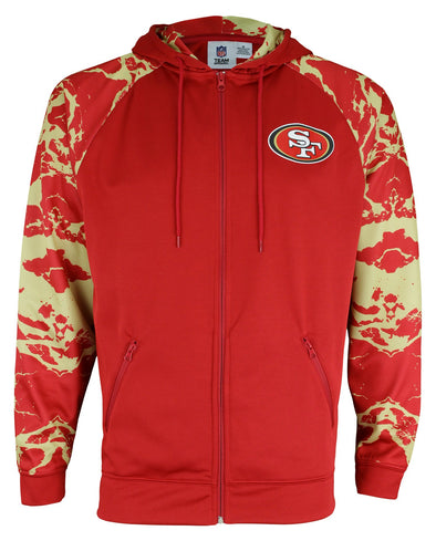 Zubaz NFL Men's San Francisco 49ers  Full Zip Hoodie with Lava Sleeves