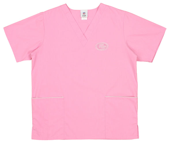 Fabrique Innovations NFL Unisex San Francisco 49ers Breast Cancer Awareness Scrub Top