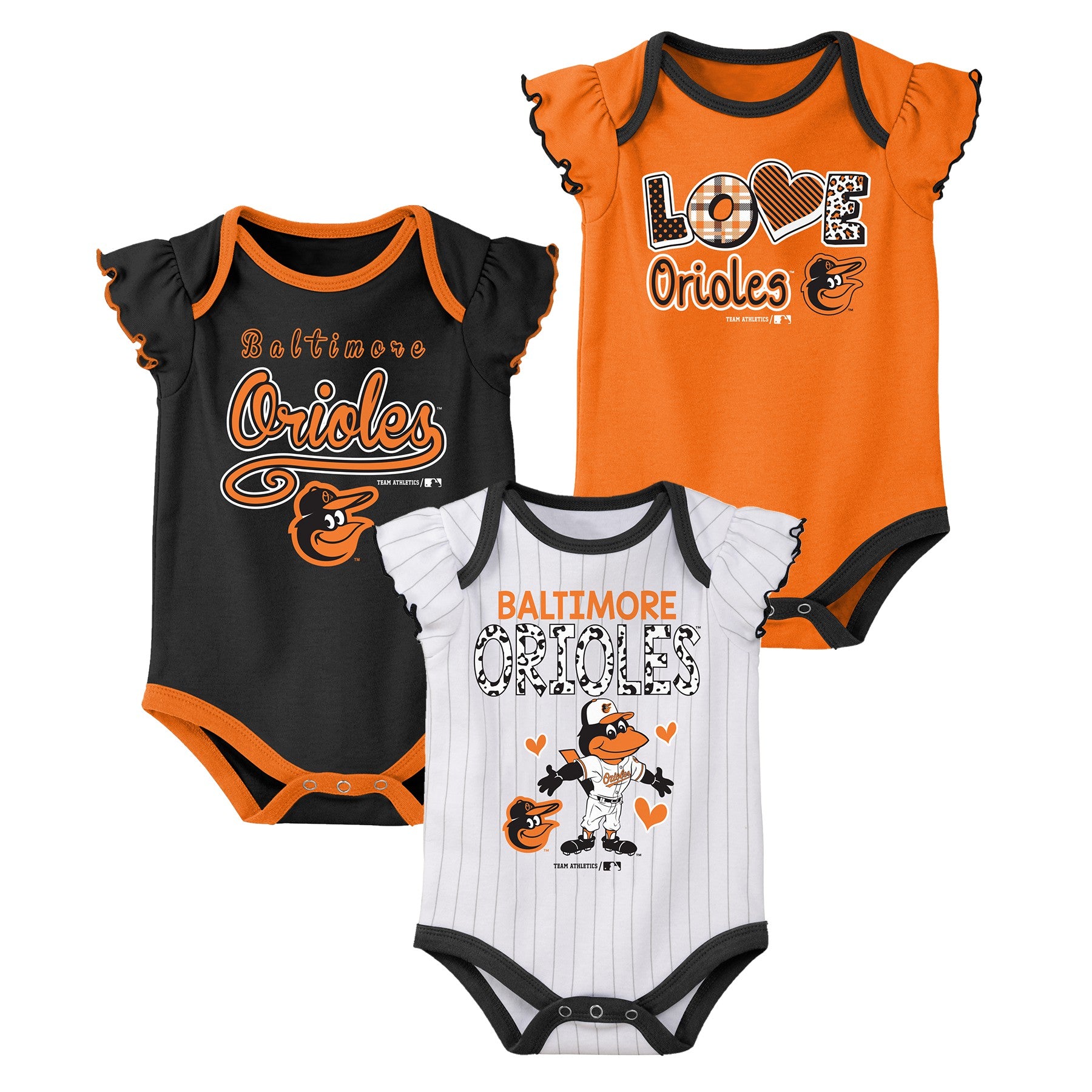 MLB Infant Girls’ 3-Pack Bodysuits - Baltimore Orioles, Size: 0-3 Months