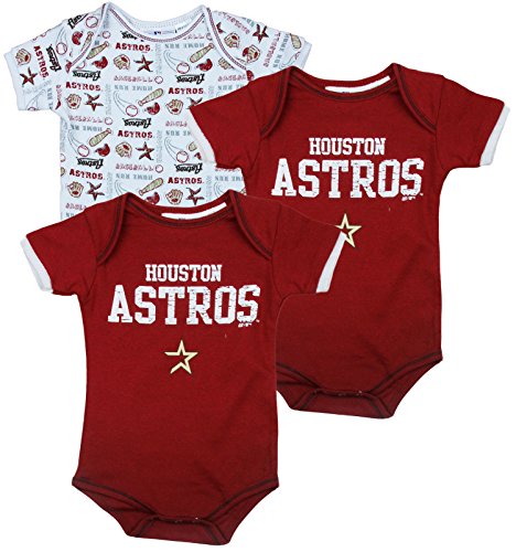 Houston Astros MLB Baseball Infants Baby 3 Pack Bodysuit Creeper Set