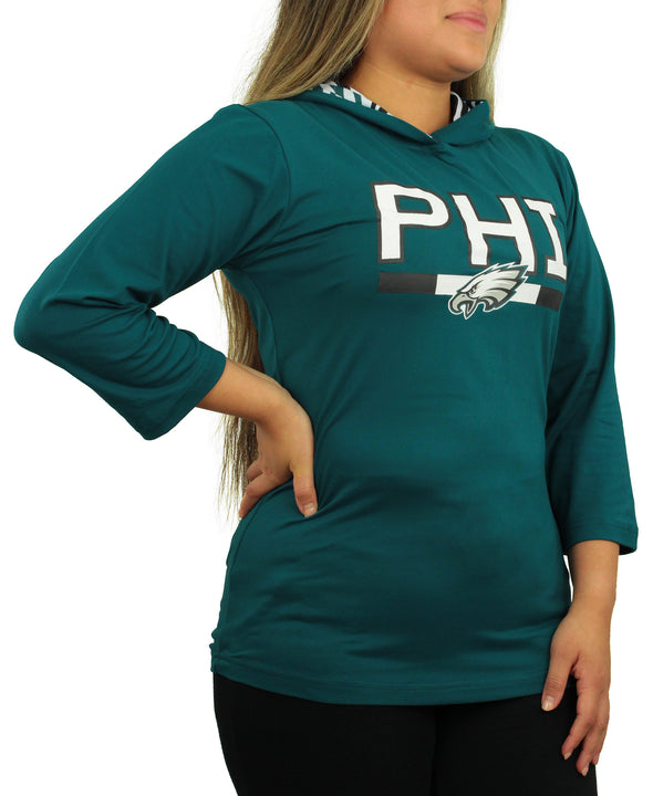 Zubaz NFL Women's Philadelphia Eagles Solid Team Color Lightweight Pullover Hoodie