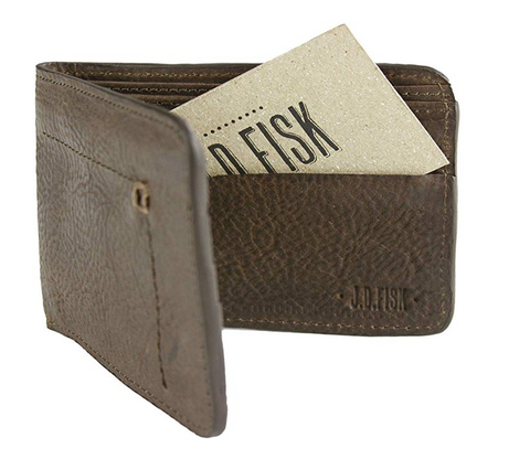 JD Fisk Men's Hand Tack Bifold Wallet, Brown