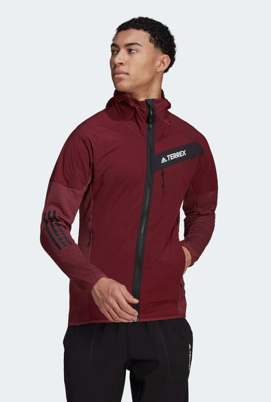adidas Men's Techrock Flooce Wind Hooded Full Zip Jacket, Shadow Red