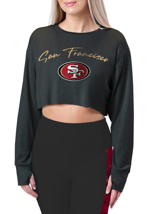Certo By Northwest NFL Women's San Francisco 49ers Central Long Sleeve Crop Top, Black