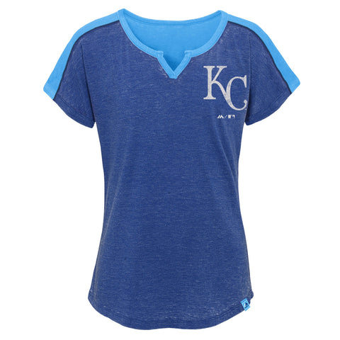MLB Youth Girls Kansas City Royals Ballpark Best Color Block Dolman Sleeve T-Shirt