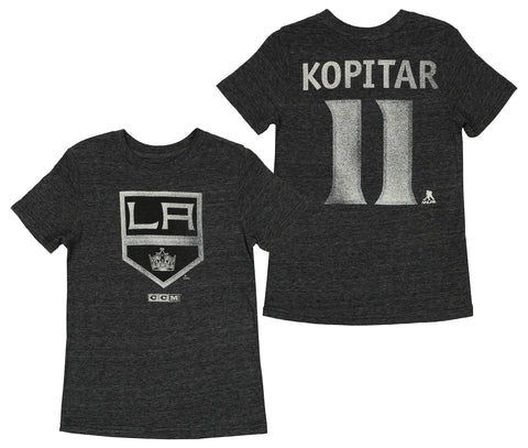 CCM Los Angeles Kings Anze Kopitar #11 NHL Boys' Youth (8-20) Vintage Player Tee, Heather Black