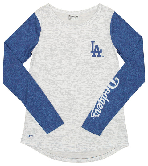 FOCO MLB Women's Los Angeles Dodgers Heathered Boyfriend Long Sleeve T-Shirt