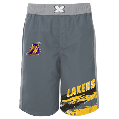 Outerstuff Los Angeles Lakers NBA Boys Youth (8-20) Heat-Wave Swim Shorts, Grey