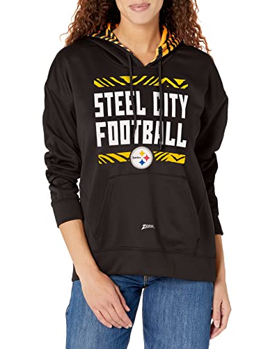 Zubaz NFL Women's Pittsburgh Steelers Solid Team Color Hoodie with Zebra Details