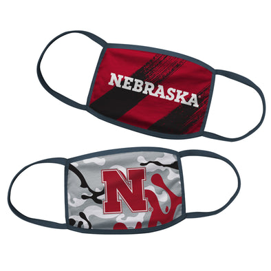 Outerstuff Nebraska Cornhuskers NCAA Youth 8-20 2 Pack Camo Double Layer Cloth Face Mask