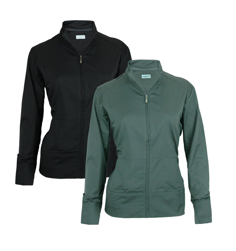Ashworth Women's Performance Solid Stretch Zip Up Wind Jacket, Several Colors