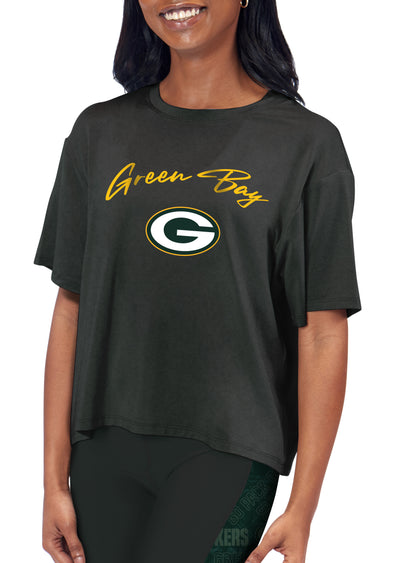 Certo By Northwest NFL Women's Green Bay Packers Turnout Cropped T-Shirt