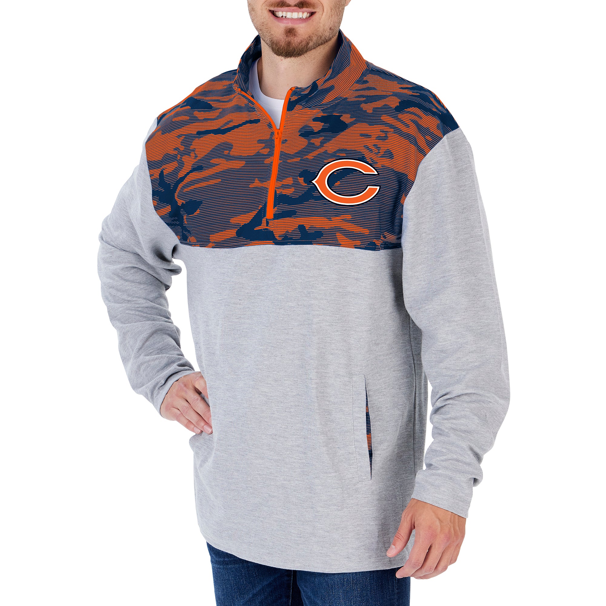 Zubaz NFL Men's Chicago Bears Full Zip Hoodie w/ Camo Lines