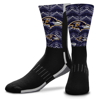Zubaz X FBF NFL Adult Unisex Baltimore Ravens Phenom Curve Crew Socks