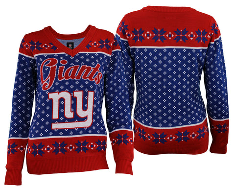 Forever Collectibles NFL Women's New York Giants Big Logo V-Neck Sweater