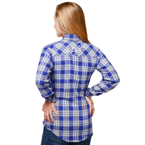 FOCO MLB Kansas City Royals Women's Wordmark Basic Flannel Shirt