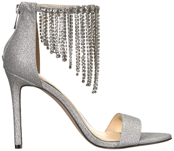 Jessica Simpson Women's Jiena Rhinestone Fringe Dress Sandal, Silver