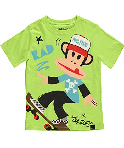 Paul Frank Toddler Boy's Julius Rad  Skateboard Short Sleeve Tee T-Shirt, Lime