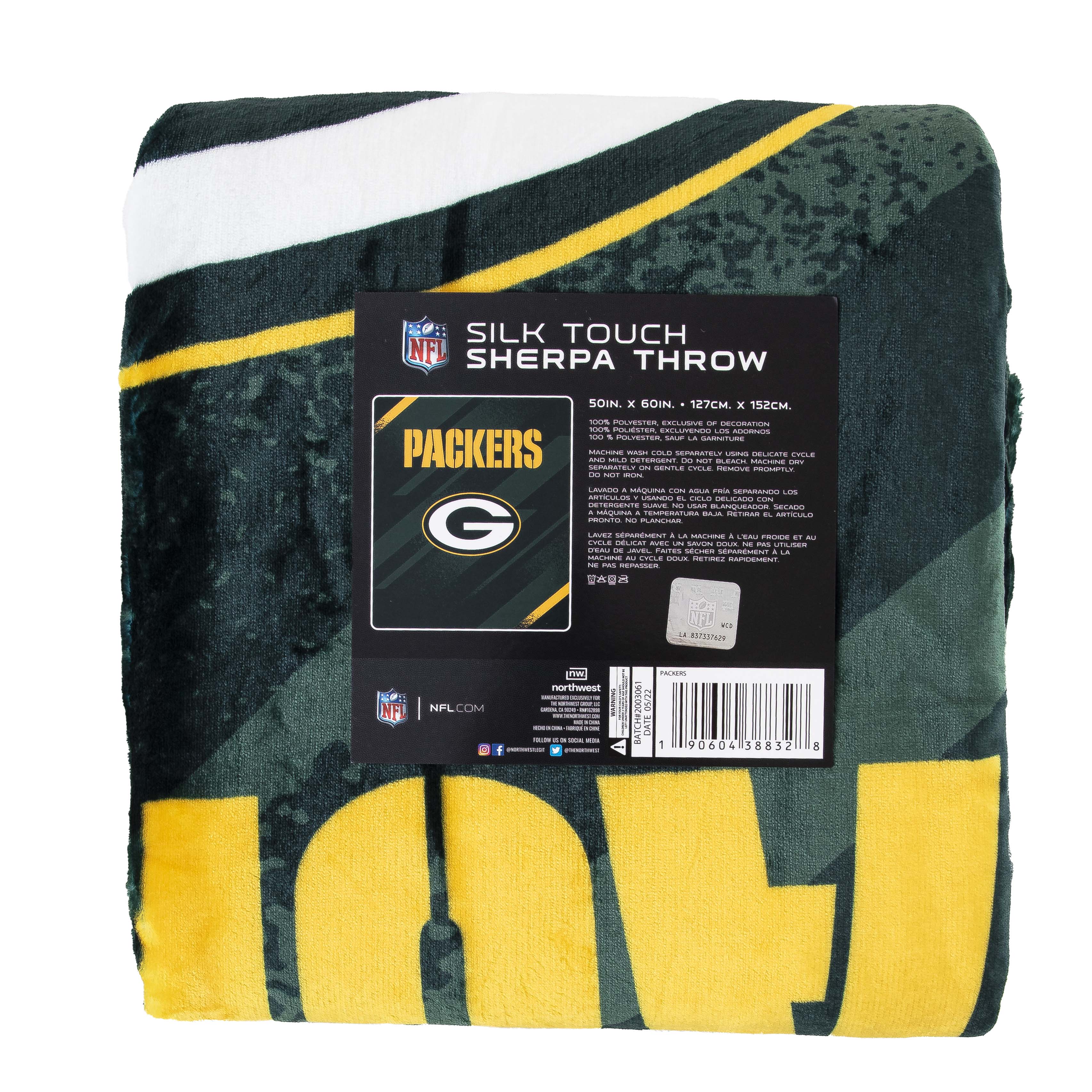 Northwest The Company NFL Polyester Sherpa Throw Blanket 50X60, Green Bay  Packers