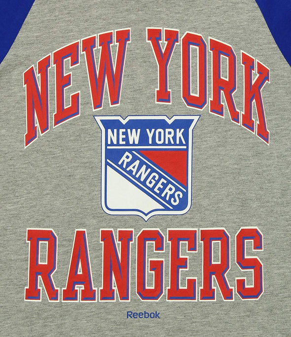 Reebok NHL Youth New York Rangers Long Sleeve Raglan Tee, Gray / Blue
