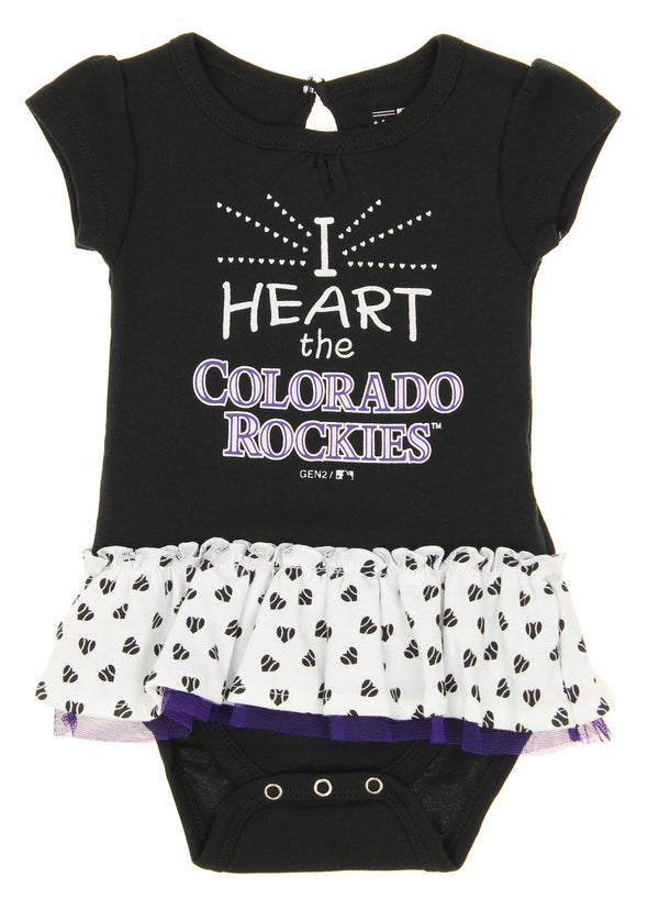 Outerstuff MLB Infant Colorado Rockies Play With Heart Creeper, Bib & Bootie Set
