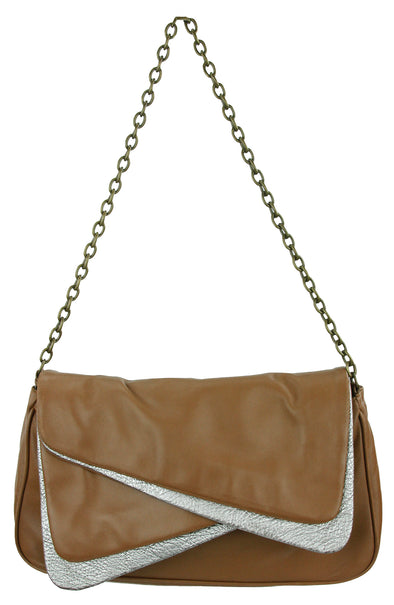 Danielle Nicole "Lindsay" Clutch Shoulder Bag Chain Layered Purse - Brown/Silver